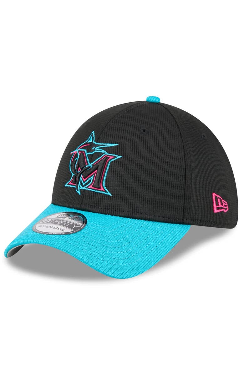 New Era Men's New Era Black/Teal Miami Marlins 2025 City Connect Batting Practice 39THIRTY Flex Hat, Main, color, 