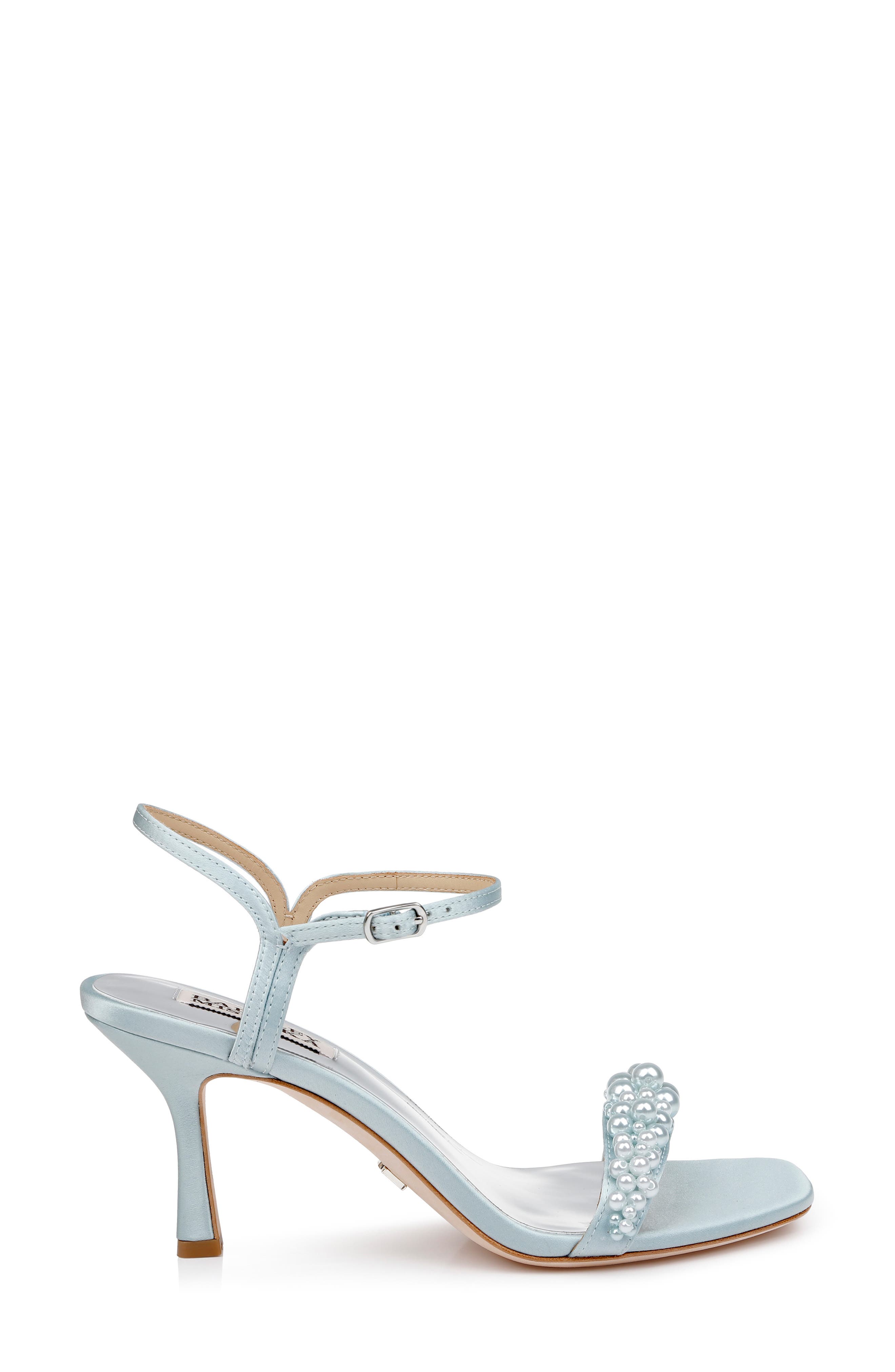 BADGLEY MISCHKA Caitlyn Metallic Satin Sandal, Alternate, color, Mist St