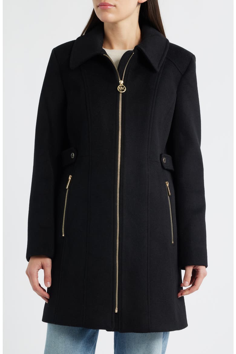 Front Zip Wool Blend Coat, Alternate, color, BLACK