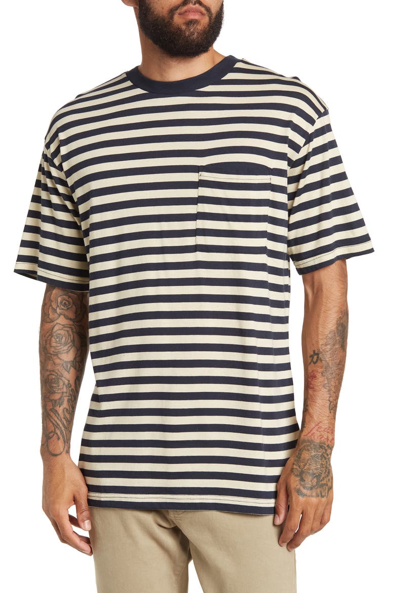 Crewneck Striped Pocket Tee, Main, color, NAVY STRIPE