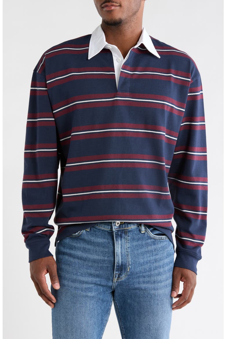Cotton Rugby Shirt, Main, color, NAVY STRIPE