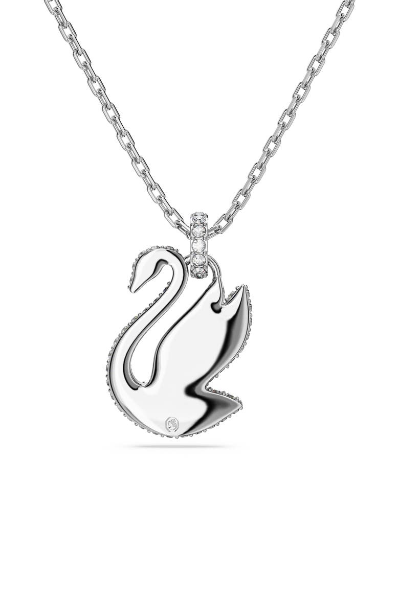 Swan Crystal Pendant Necklace, Alternate, color, WHITE/ SILVER