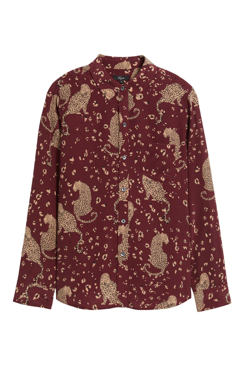 Kate Jaguar Print Silk Button-Up Shirt, Alternate, color, OXBLOOD LEOPARD