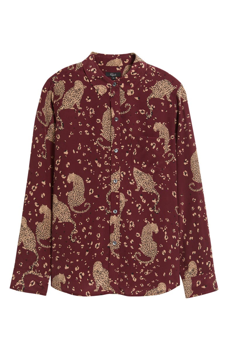 Rails Kate Jaguar Print Silk Button-Up Shirt, Alternate, color, Oxblood Leopard