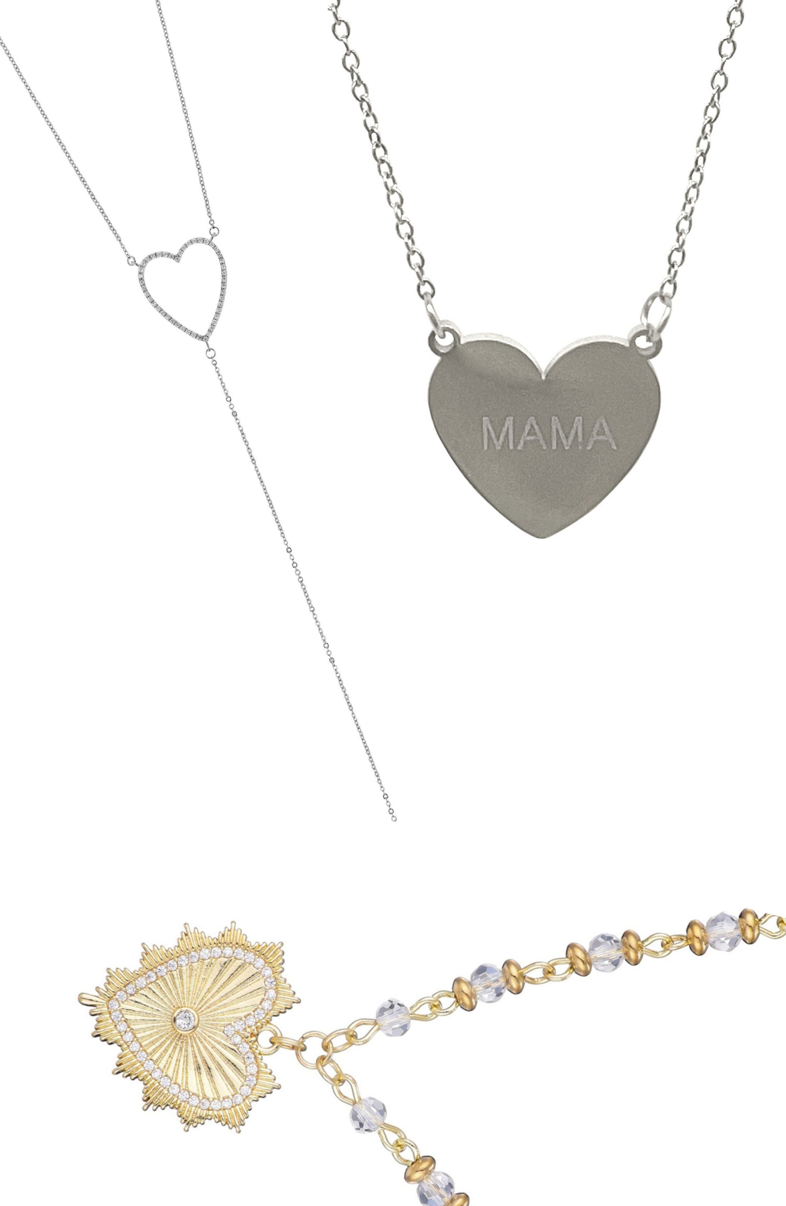 Adornia Set of 3 Mama Heart Necklaces