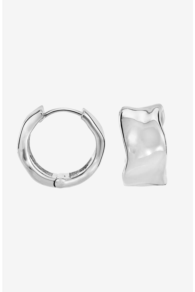 Wide Waterfall Huggie Hoops, Main, color, Sterling Silver