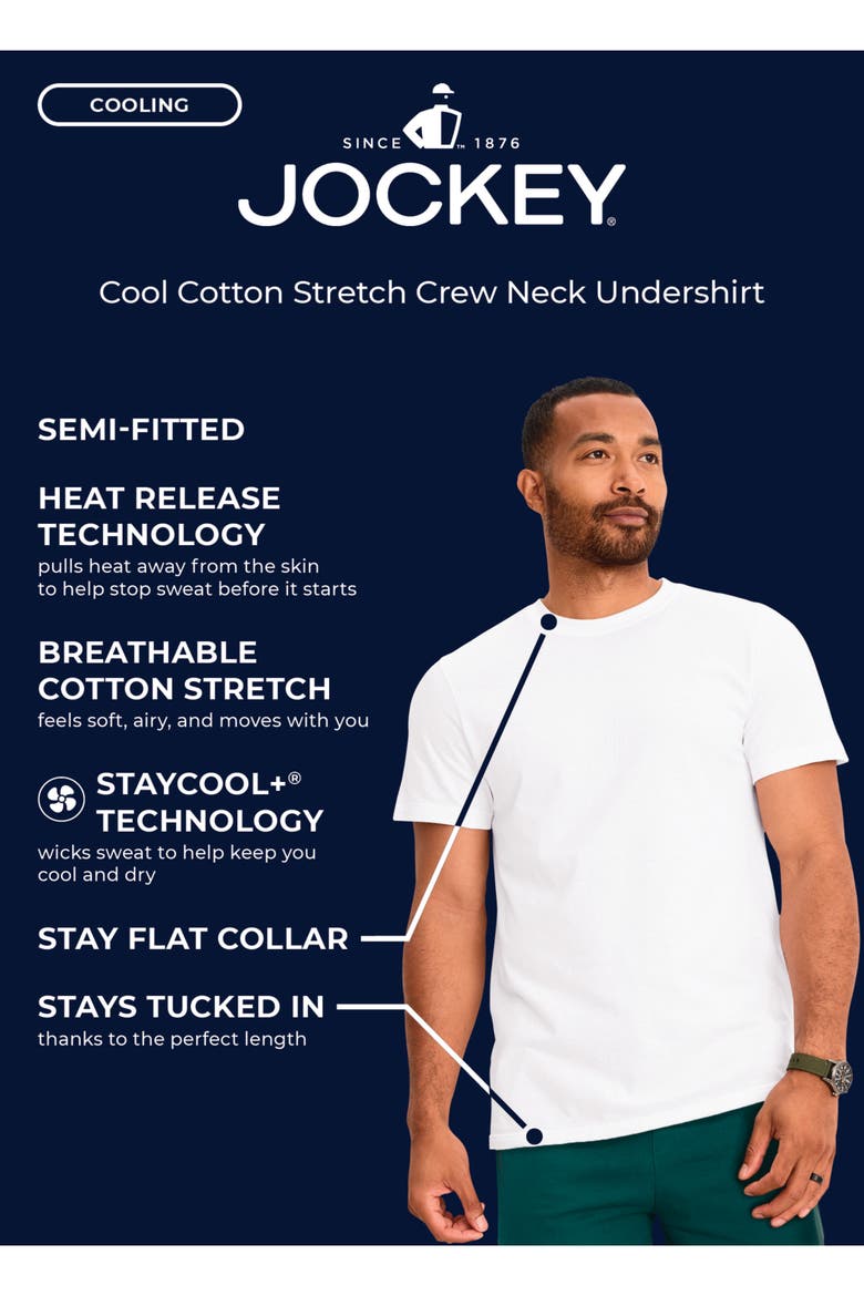 Mens Cool Cotton Stretch Crew Neck Undershirt, Alternate, color, Diamond White