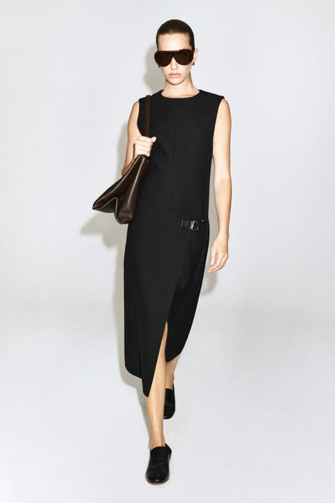 Belt-Detail Double-Faced Wool Midi Dress