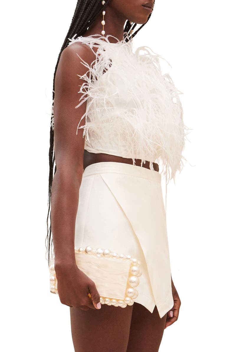 Cult Gaia Joey Feather Open Back Crop Top, Alternate, color, White