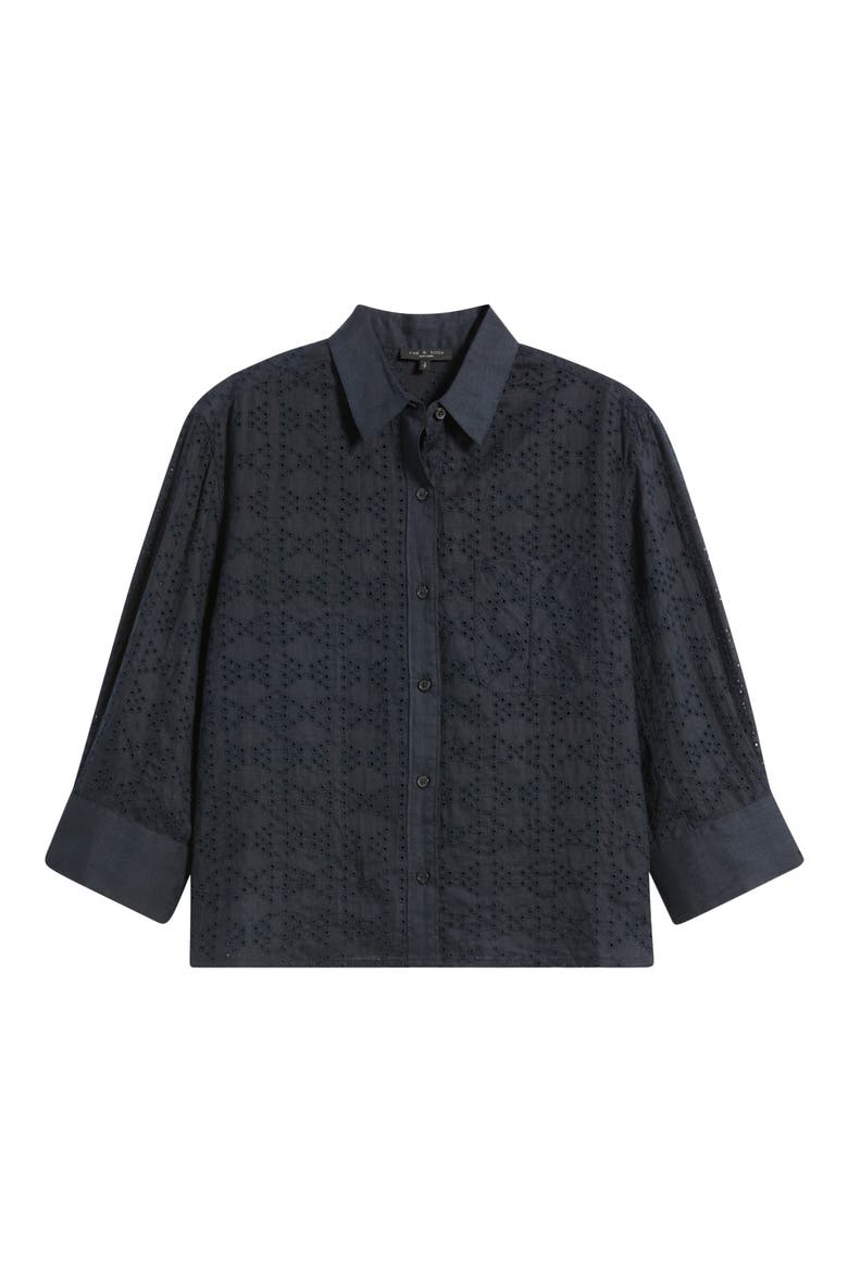 Lucia Eyelet Ramie Button-Up Shirt, Alternate, color, SLEMB