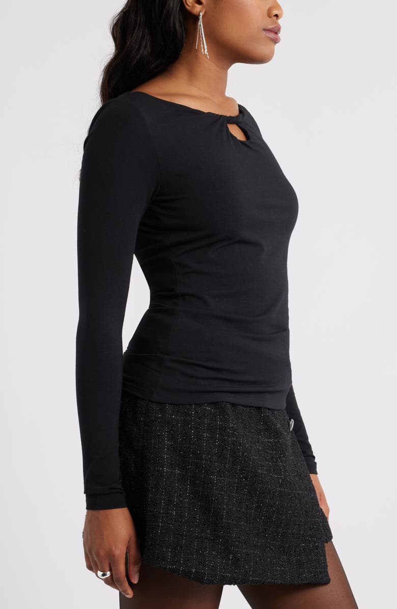 Open Edit Twist Neck Cutout Top, Alternate, color, Black