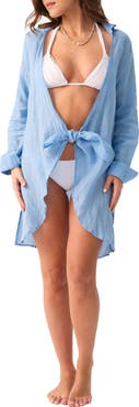 PQ SWIM Millie Tie Linen Cover-Up Shirt