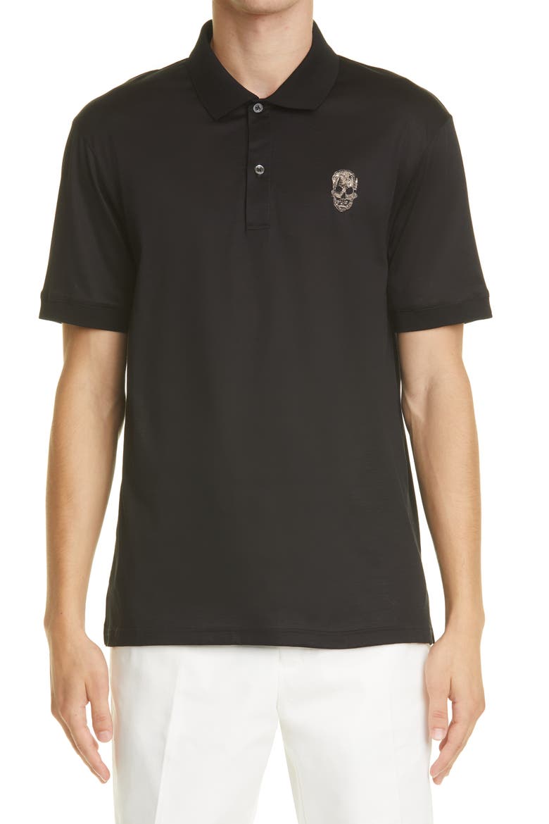 Alexander McQueen Men's Skull Embellished Polo, Main, color, BLACK