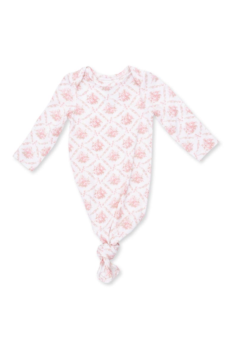 Rose Bow Lattice Print Knotted Gown, Main, color, IVORY PINK