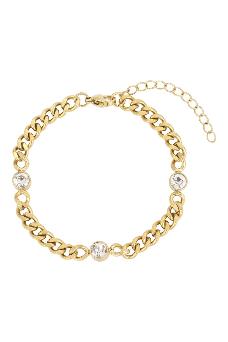 18k Gold Plated Bezel Stone Curb Chain Bracelet, Main, color, GOLD