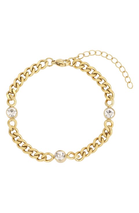18k Gold Plated Bezel Stone Curb Chain Bracelet
