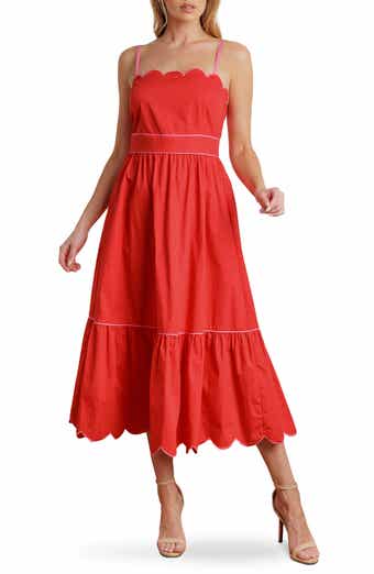 FLYING TOMATO Two-Tone Scalloped Fit & Flare Midi Sundress