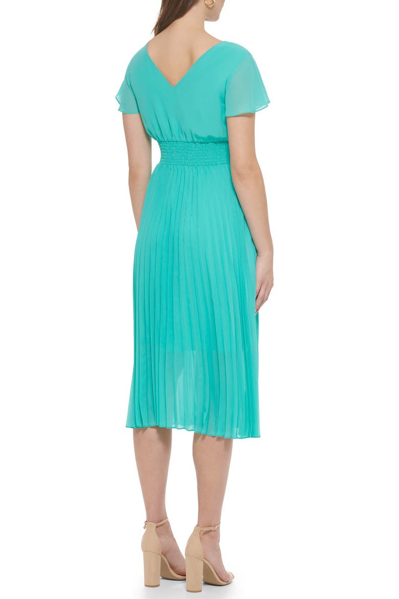 Pleated Chiffon Midi Dress, Alternate, color, AQUA SPRAY