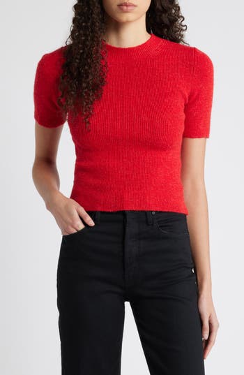 MANGO MANGO SHORT SLEEVE RIB SWEATER