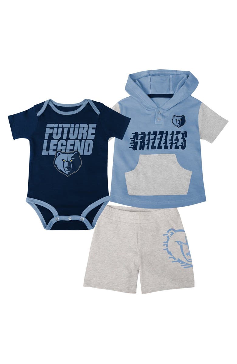Outerstuff Infant Navy/Light Blue/Gray Memphis Grizzlies Bank Shot Bodysuit, Hoodie T-Shirt & Shorts Set, Main, color, Navy