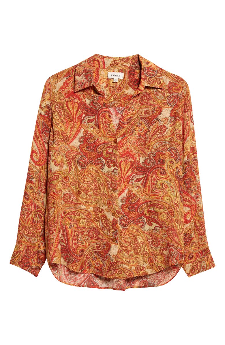 L'AGENCE Nina Paisley Print Silk Button-Up Shirt, Alternate, color, Golden Ochre Twill Paisley