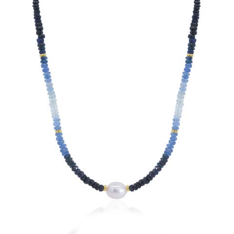 Blue Sapphire Bead Pearl Necklace
