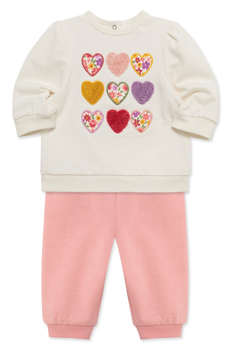 Hearts Active Sweatshirt & Joggers Set, Alternate, color, WHITE/ PINK