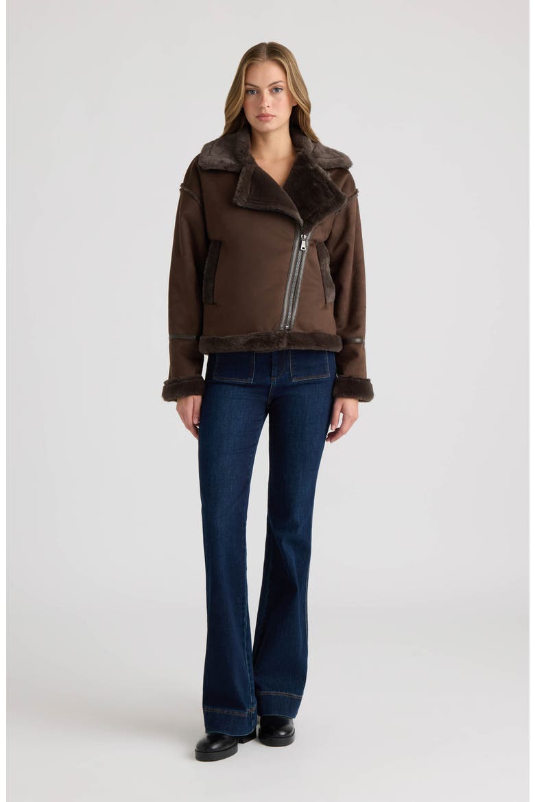 Faux Fur Trim Faux Suede Biker Jacket, Alternate, color, ESPRESSO