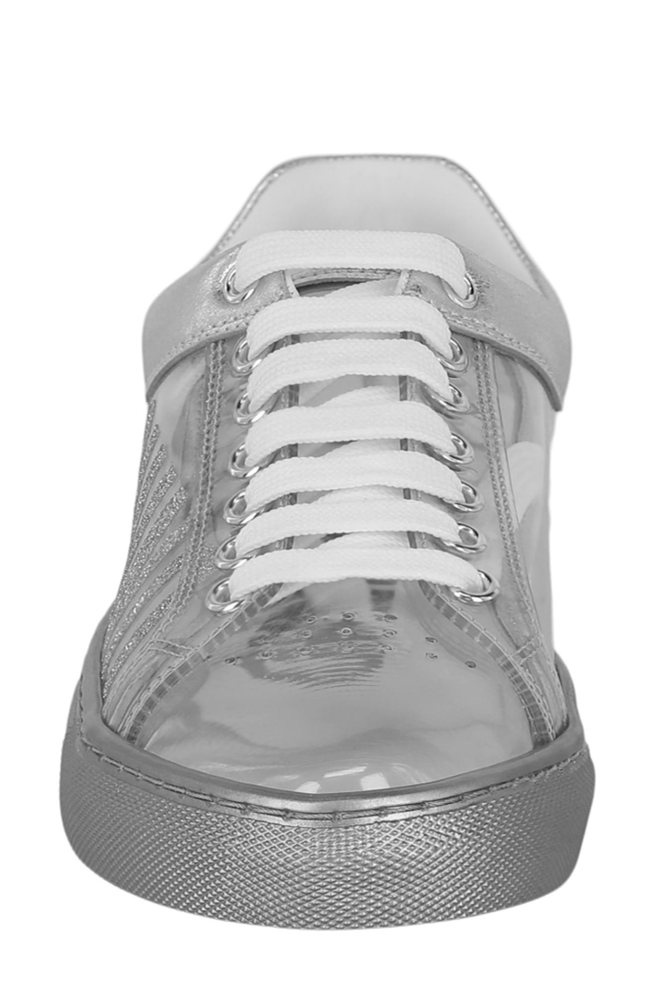 Moschino Metallic Low Top Sneaker, Alternate, color, Silver