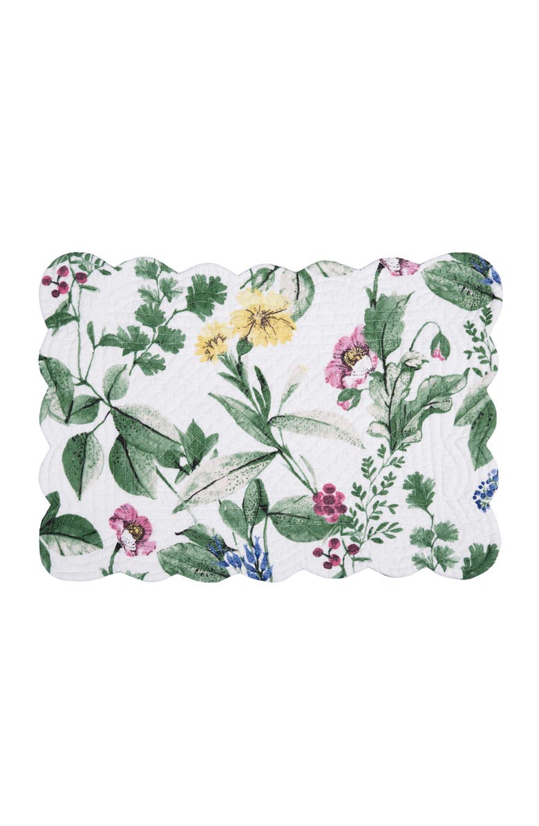 C&F Home Marcy Blooms Scalloped Placemats Set of 6 Floral Design All, 13" x 19", Alternate, color, Green