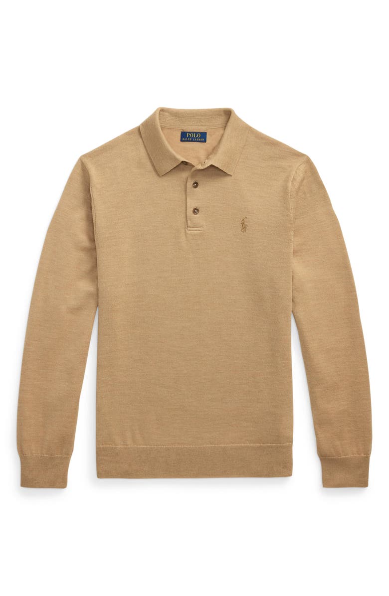 Polo Ralph Lauren Long Sleeve Wool Polo Sweater, Alternate, color, Camel Melange