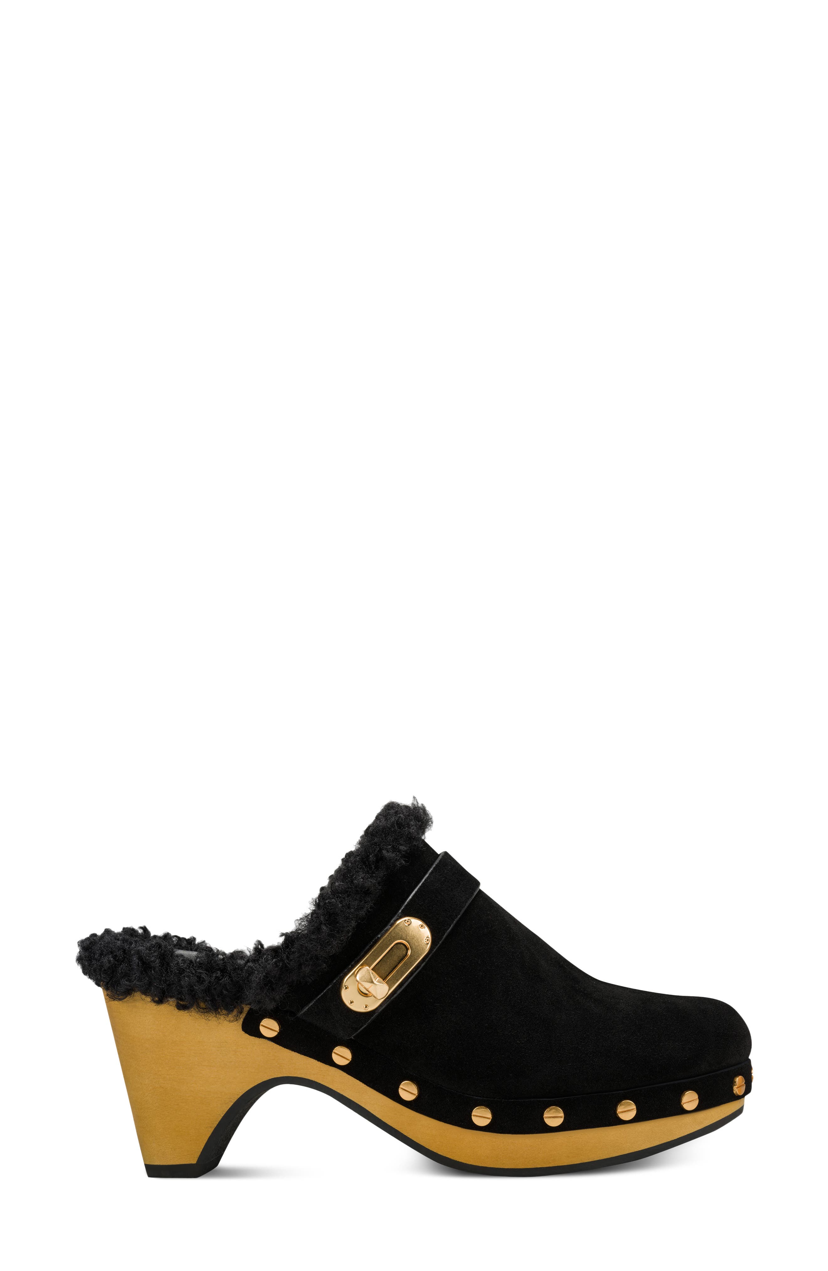 Idella Faux Shearling Clog, Alternate, color, BLACK