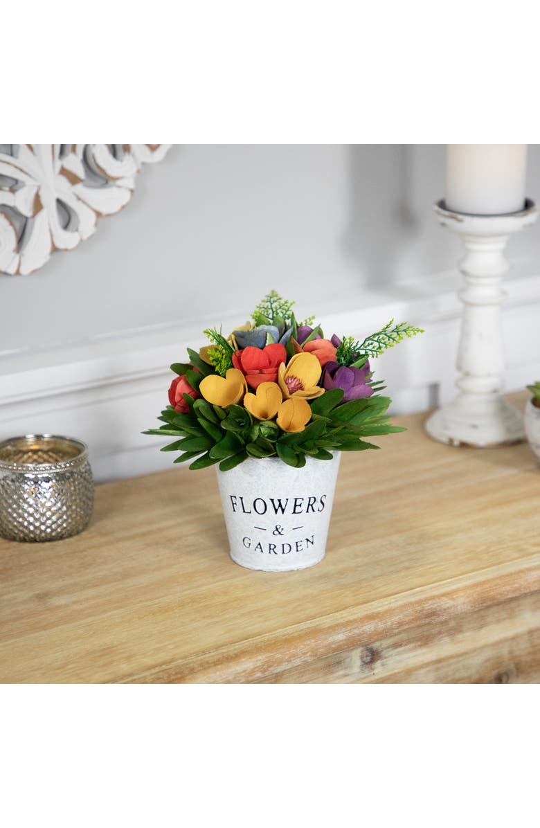 Northlight Wooden Artificial Spring Floral Arrangement with "Flowers and Garden" Pot - 8", Alternate, color, Yellow