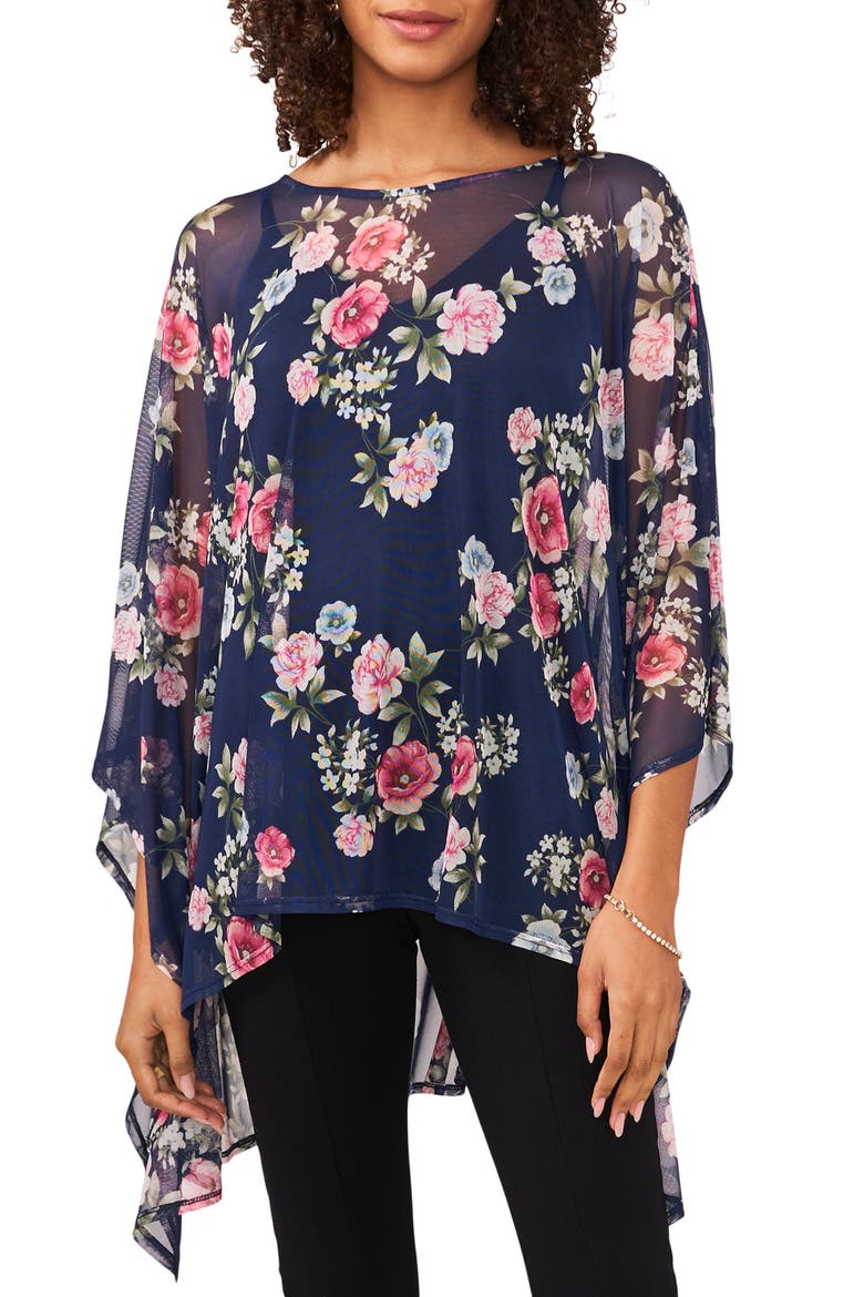 Floral Mesh Cape, Main, color, NAVY