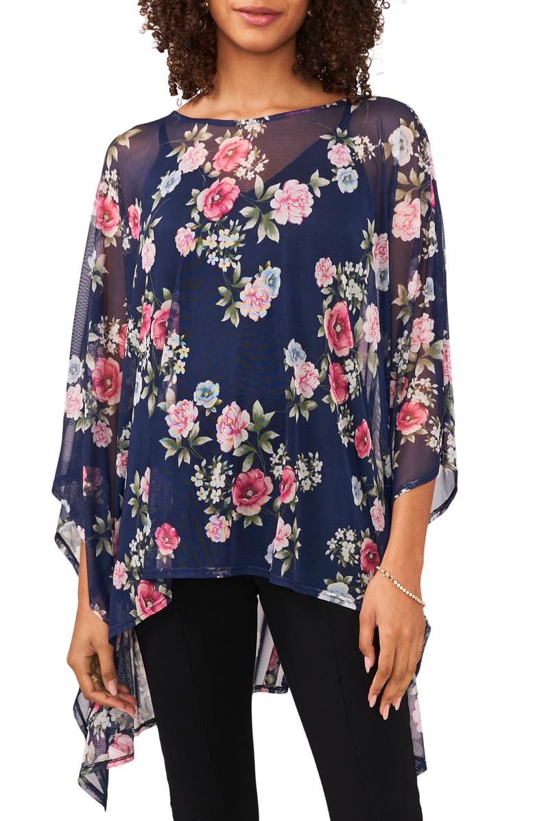 Chaus Floral Mesh Cape, Main, color, Navy