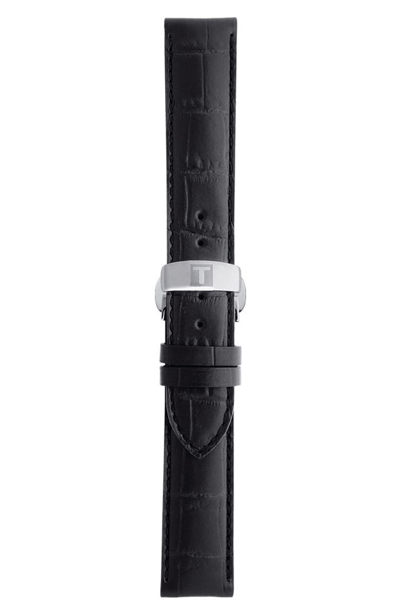 Tissot 19mm Black Croc Embossed Leather Watch Strap, Main, color, 