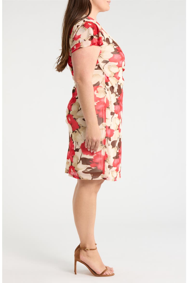 Flutter Sleeve Wrap Dress, Alternate, color, WHITE DOVE MULTI