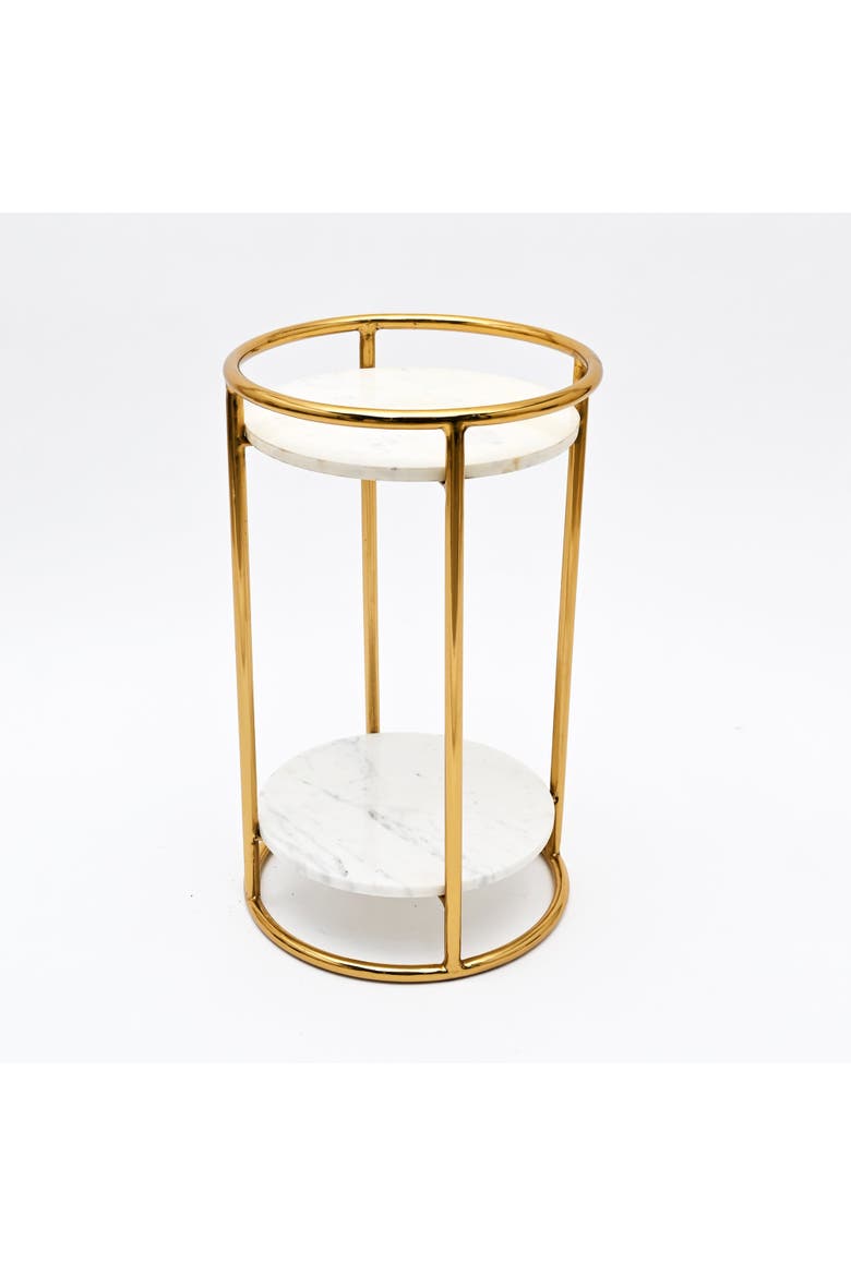White Marble End Table 2-Tier Gold Frame Modern Living Room Decor, Main, color, Gold - 16x16x24"