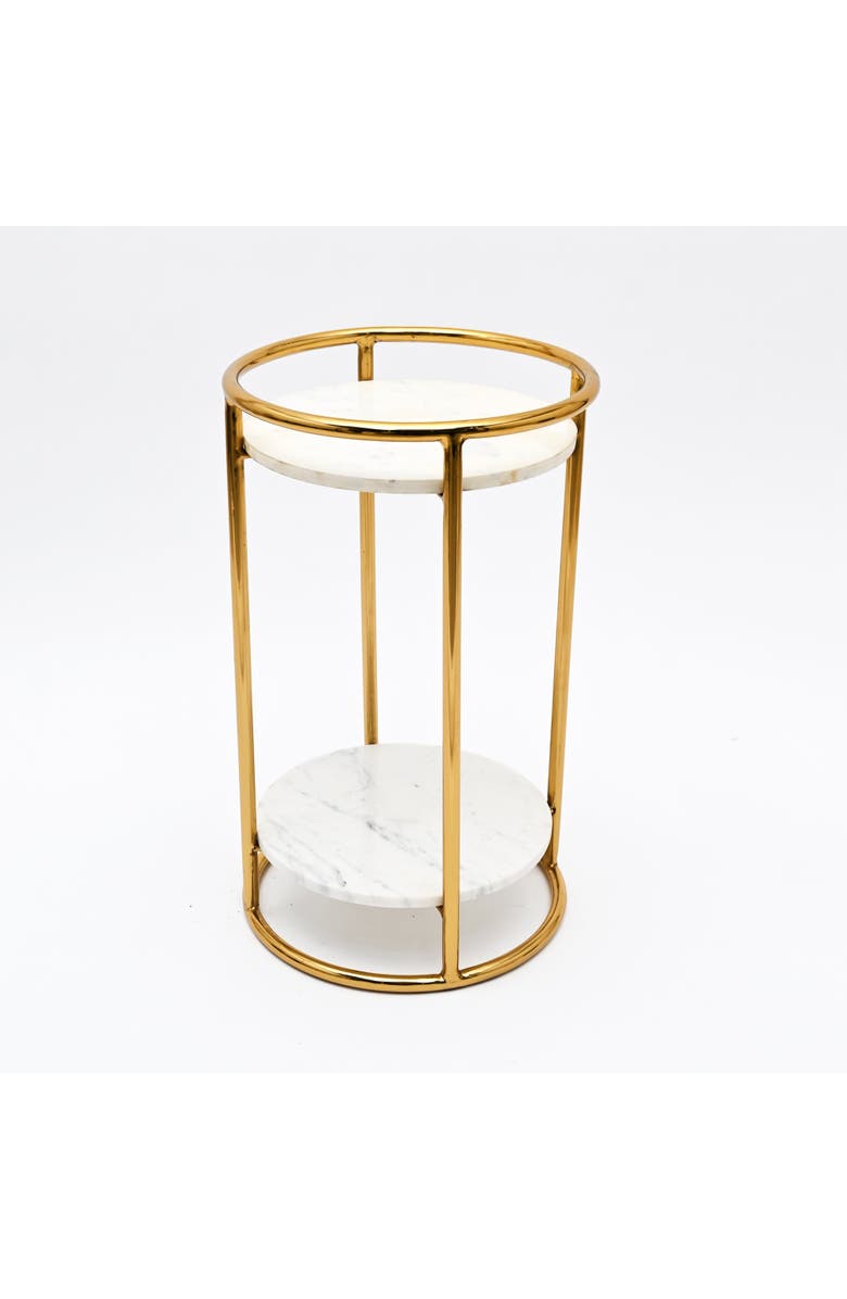 Expo Bazaar White Marble End Table 2-Tier Gold Frame Modern Living Room Decor, Main, color, Gold - 16X16x24"