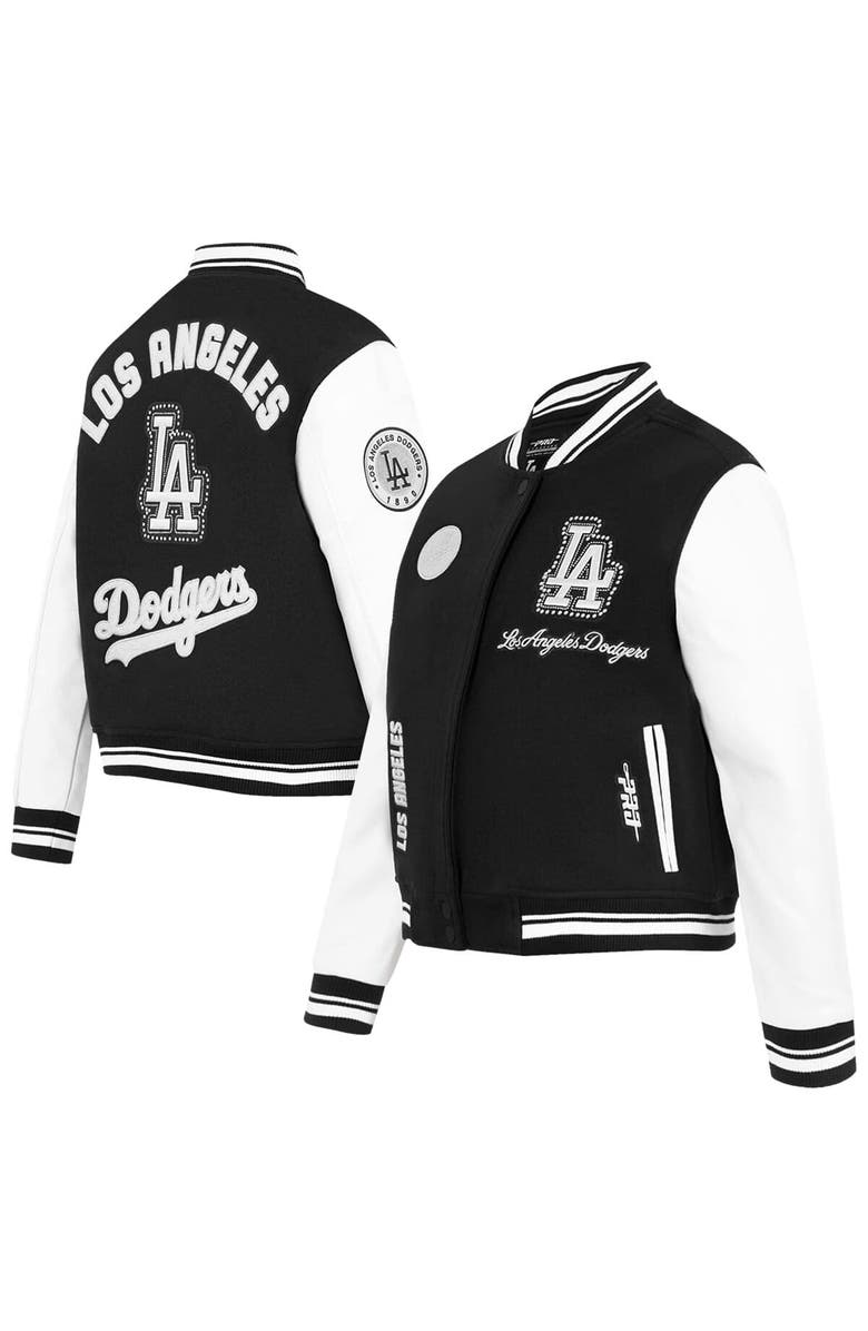 PRO STANDARD Women's Pro Standard Black Los Angeles Dodgers Pearls Rib Wool Full-Zip Varsity Jacket, Main, color, 