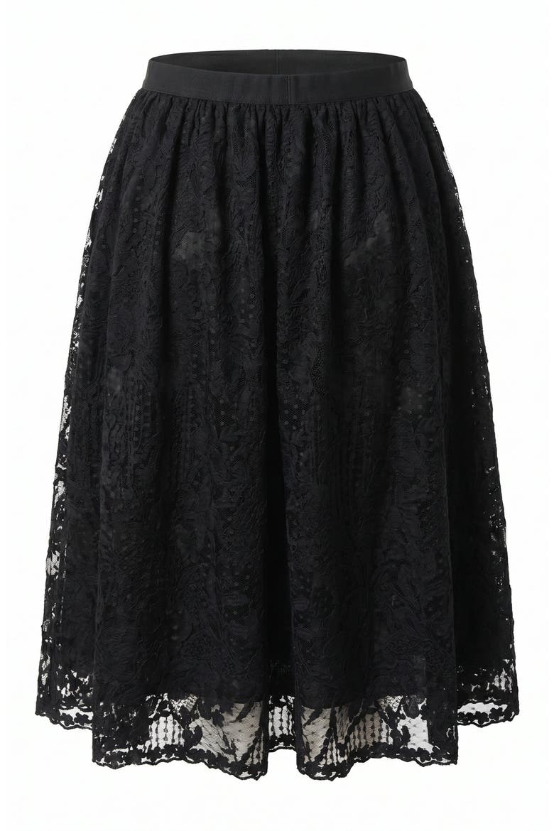 High-Waist Lace Overlay Sheer Hem Mini Skirt, Alternate, color, Black