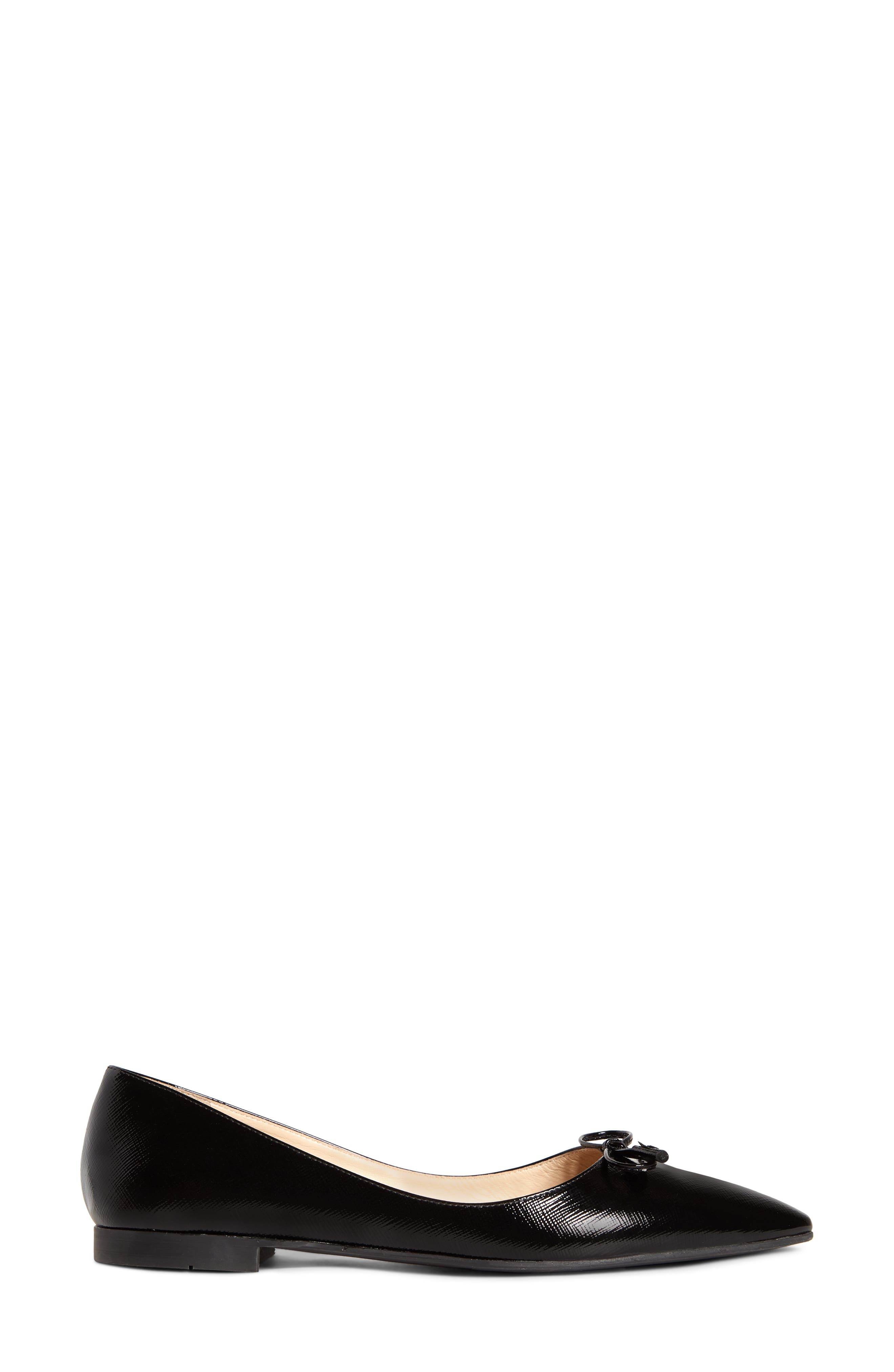 Bow Logo Pointed Toe Flat, Alternate, color, BLACK SAFFIANO