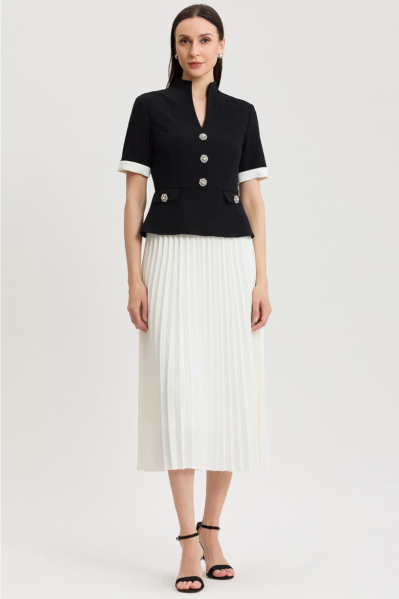 Noelle Pleated Crepe Maxi Dress, Main, color, Black/White