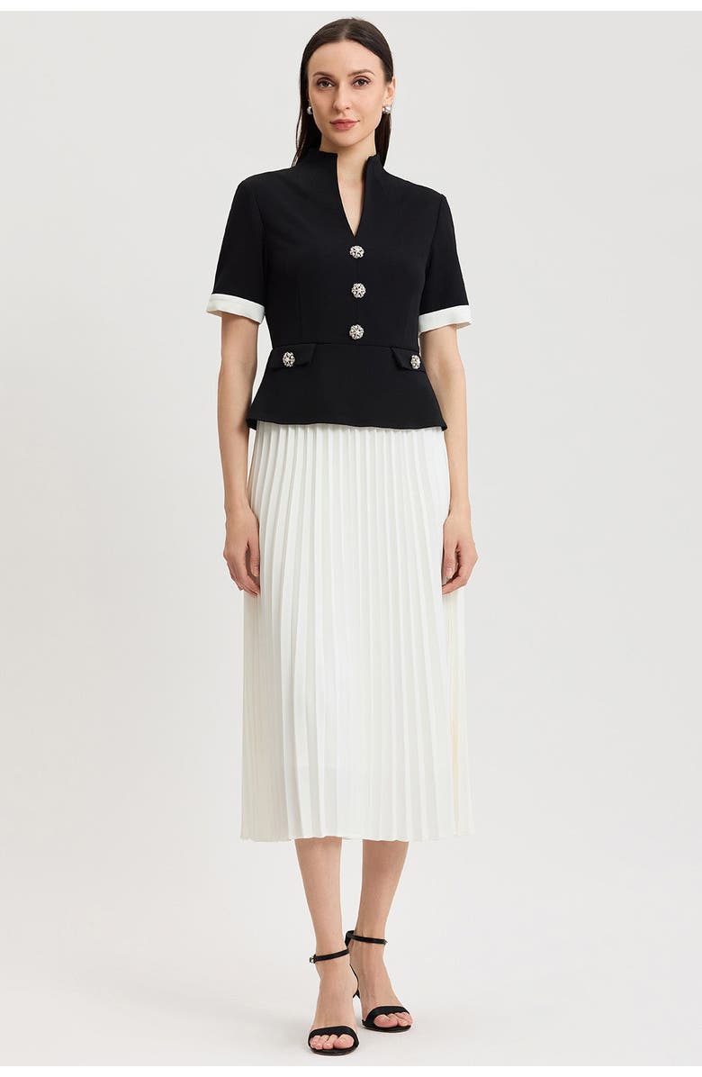 Ming Wang Noelle Pleated Crepe Maxi Dress, Main, color, Black/White