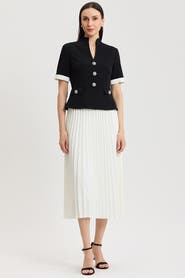 Ming Wang Noelle Pleated Crepe Maxi Dress