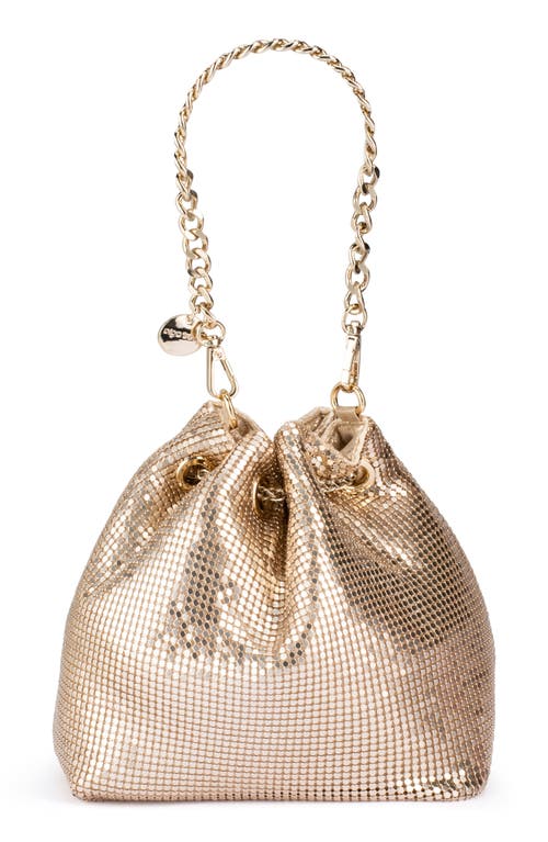 Olga Berg Sylvia Mesh Drawstring Top Handle Bag In Gold