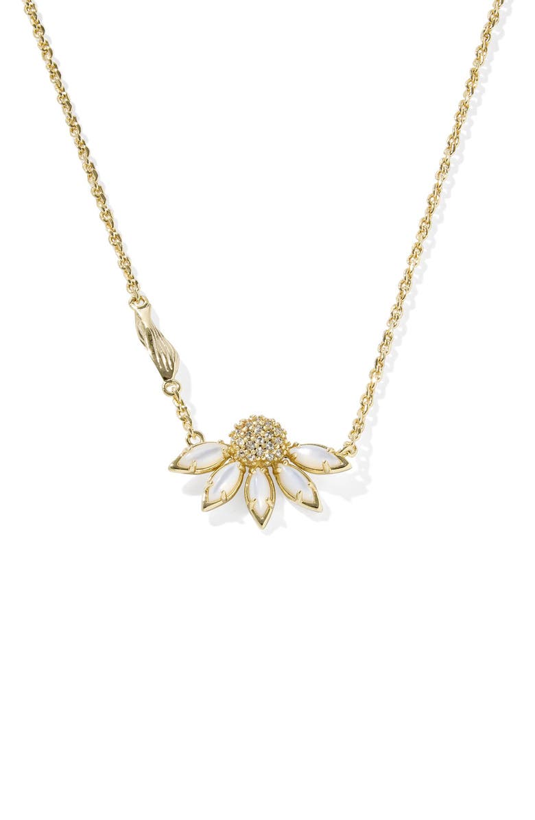 Kendra Scott Anya Pavé Flower Pendant, Main, color, Gold Ivory Mix