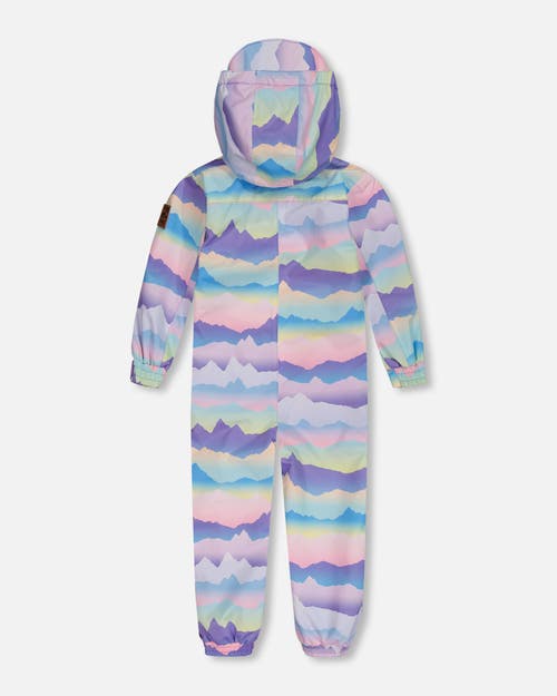 Deux Par Deux Kids Unisex Printed Mid-season One-piece Outerwear Mauve And Blue, Pink Mountain In Purple