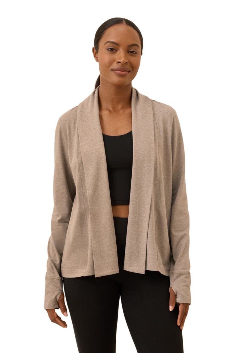 Luxe Essential Swing Cardigan Made With Organic Cotton, Alternate, color, Stucco Heather