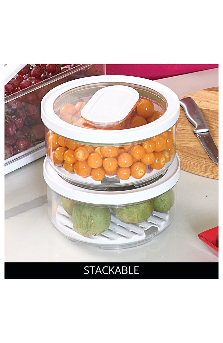 iDesign Round Produce Bin with Drainage Tray and Lid - Set of 4 - Clear, Alternate, color, Clear